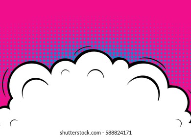 Abstract creative concept vector comic pop art style blank, layout template with clouds beams and isolated dots background. For sale banner, empty speech bubble set, illustration halftone book design