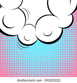 Abstract creative concept vector comic pop art style blank, layout template with clouds beams and isolated dots background. For sale banner, empty speech bubble set, illustration halftone book design