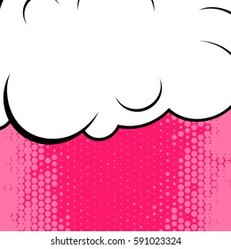 Abstract creative concept vector comic pop art style blank, layout template with clouds beams and isolated dots background. For sale banner, empty speech bubble set, illustration halftone book design