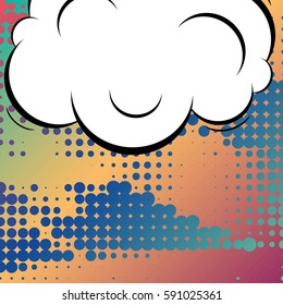 Abstract creative concept vector comic pop art style blank, layout template with clouds beams and isolated dots background. For sale banner, empty speech bubble set, illustration halftone book design
