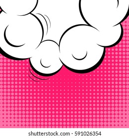 Abstract creative concept vector comic pop art style blank, layout template with clouds beams and isolated dots background. For sale banner, empty speech bubble set, illustration halftone book design