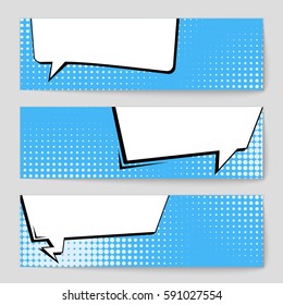 Abstract creative concept vector comic pop art style blank, layout template with clouds beams and isolated dots background. For sale banner, empty speech bubble set, illustration halftone book design