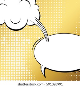 Abstract creative concept vector comic pop art style blank, layout template with clouds beams and isolated dots background. For sale banner, empty speech bubble set, illustration halftone book design