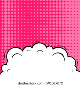 Abstract creative concept vector comic pop art style blank, layout template with clouds beams and isolated dots background. For sale banner, empty speech bubble set, illustration halftone book design