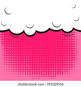 Abstract creative concept vector comic pop art style blank, layout template with clouds beams and isolated dots background. For sale banner, empty speech bubble set, illustration halftone book design