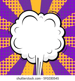 Abstract creative concept vector comic pop art style blank, layout template with clouds beams and isolated dots background. For sale banner, empty speech bubble set, illustration halftone book design