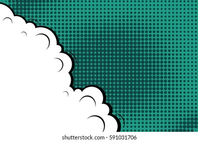 Abstract creative concept vector comic pop art style blank, layout template with clouds beams and isolated dots background. For sale banner, empty speech bubble set, illustration halftone book design