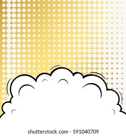 Abstract creative concept vector comic pop art style blank, layout template with clouds beams and isolated dots background. For sale banner, empty speech bubble set, illustration halftone book design