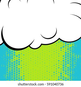 Abstract creative concept vector comic pop art style blank, layout template with clouds beams and isolated dots background. For sale banner, empty speech bubble set, illustration halftone book design