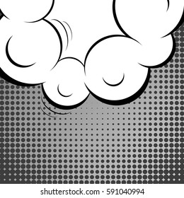 Abstract creative concept vector comic pop art style blank, layout template with clouds beams and isolated dots background. For sale banner, empty speech bubble set, illustration halftone book design