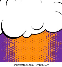 Abstract creative concept vector comic pop art style blank, layout template with clouds beams and isolated dots background. For sale banner, empty speech bubble set, illustration halftone book design