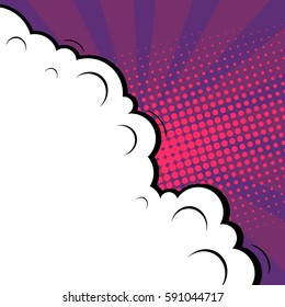 Abstract creative concept vector comic pop art style blank, layout template with clouds beams and isolated dots background. For sale banner, empty speech bubble set, illustration halftone book design