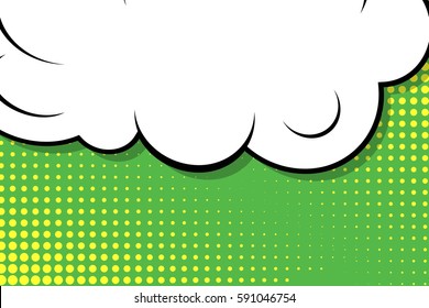 Abstract creative concept vector comic pop art style blank, layout template with clouds beams and isolated dots background. For sale banner, empty speech bubble set, illustration halftone book design