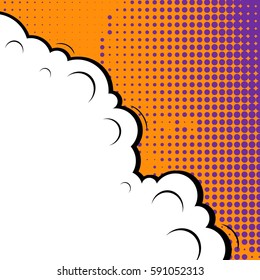 Abstract creative concept vector comic pop art style blank, layout template with clouds beams and isolated dots background. For sale banner, empty speech bubble set, illustration halftone book design