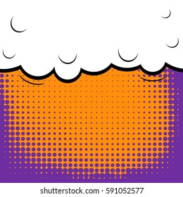 Abstract creative concept vector comic pop art style blank, layout template with clouds beams and isolated dots background. For sale banner, empty speech bubble set, illustration halftone book design