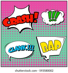 Abstract creative concept vector comic pop art style blank, layout template with clouds beams and isolated dots background. For sale banner, empty speech bubble set, illustration halftone book design