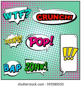 Abstract creative concept vector comic pop art style blank, layout template with clouds beams and isolated dots background. For sale banner, empty speech bubble set, illustration halftone book design