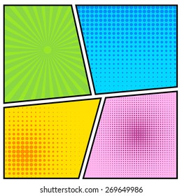 Abstract Creative concept vector comics pop art style blank layout template with clouds beams and isolated dots pattern on background. For Web and Mobile Applications, illustration template design.