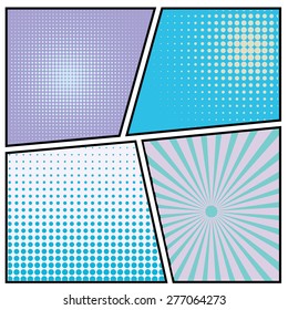 Abstract Creative concept vector comics pop art style blank layout template with clouds beams and isolated dots pattern on background. For Web and Mobile Applications, illustration template design.