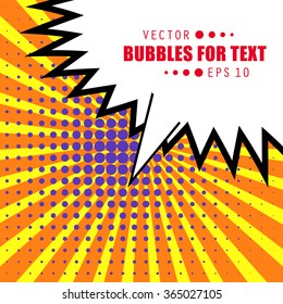 Abstract Creative concept vector comics pop art style blank layout template with clouds beams and isolated dots pattern on background. For Web and Mobile Applications, illustration template design.