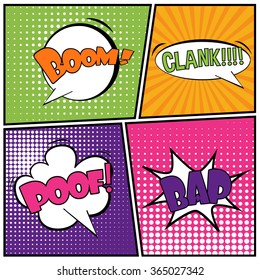 Abstract Creative concept vector comics pop art style blank layout template with clouds beams and isolated dots pattern on background. For Web and Mobile Applications, illustration template design.