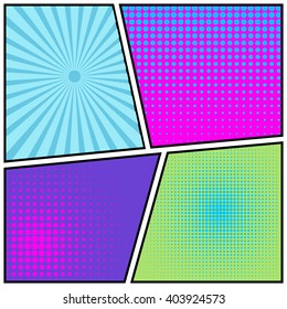 Abstract Creative concept vector comics pop art style blank layout template with clouds beams and isolated dots pattern on background. For Web and Mobile Applications, illustration template design.