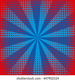 Abstract creative concept vector comics pop art style blank layout template with clouds beams and isolated dots pattern on background. For sale banner, empty bubble, illustration comic book design.