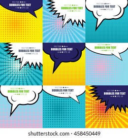 Abstract Creative concept vector comics pop art style blank layout template with clouds beams and isolated dots pattern on background. For Web and Mobile Applications, illustration template design.