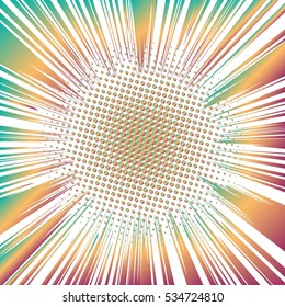 Abstract creative concept vector comics pop art style blank layout template with clouds beams and isolated dots pattern on background. For sale banner, empty bubble, illustration comic book design.
