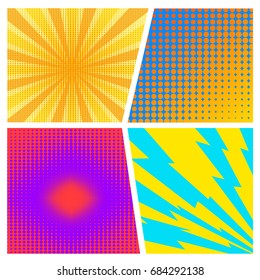 Abstract Creative concept vector comics pop art style blank layout template with clouds beams and isolated dots pattern on background. For Web and Mobile Applications, illustration template design.