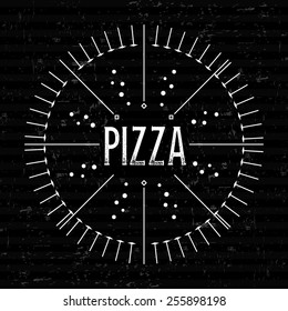 Abstract Creative concept vector design layout with text - pizza. For web and mobile icon isolated on background, art template, retro elements, logos, identity, labels, badge, ink, tag, old card.