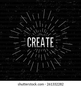 Abstract Creative concept vector design layout with text - cteate. For web and mobile icon isolated on background, art template, retro elements, logo, identity, labels, badge, ink, tag, card. 