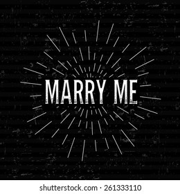 Abstract Creative concept vector design layout with text - marry me. For web and mobile icon isolated on background, art template, retro elements, logo, identity, labels, badge, ink, tag, card. 