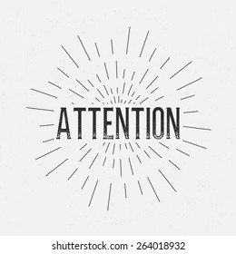 Abstract Creative concept vector design layout with text - attention. For web and mobile icon isolated on background, art template, retro elements, logo, identity, labels, badge, ink, tag, card. 