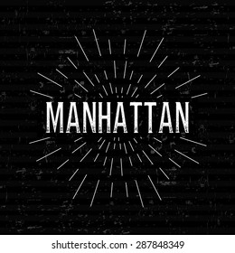 Abstract Creative concept vector design layout with text - manhattan. For web and mobile icon isolated on background, art template, retro elements, logos, identity, labels, badge, ink, tag, old card.