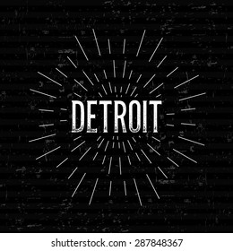 Abstract Creative concept vector design layout with text - Detroit. For web and mobile icon isolated on background, art template, retro elements, logos, identity, labels, badge, ink, tag, old card.