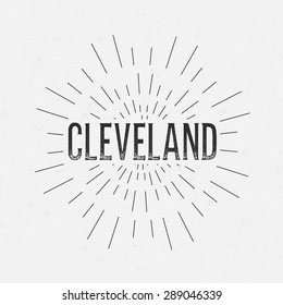 Abstract Creative concept vector design layout with text - Cleveland. For web and mobile icon isolated on background, art template, retro elements, logos, identity, labels, badge, ink, tag, old card.