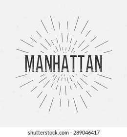 Abstract Creative concept vector design layout with text - manhattan. For web and mobile icon isolated on background, art template, retro elements, logos, identity, labels, badge, ink, tag, old card.