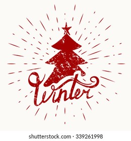 Abstract Creative concept vector design layout with text - winter. For web and mobile icon isolated on background, art template, retro elements, logo, identity, labels, badge, ink, tag, card.