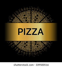 Abstract Creative concept vector design layout with text - pizza. For web and mobile icon isolated on background, art template, retro elements, logos, identity, labels, badge, ink, tag, old card.