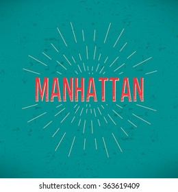 Abstract Creative concept vector design layout with text - manhattan. For web and mobile icon isolated on background, art template, retro elements, logos, identity, labels, badge, ink, tag, old card.