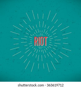 Abstract Creative concept vector design layout with text - riot. For web and mobile icon isolated on background, art template, retro elements, logos, identity, labels, badge, ink, tag, old card.
