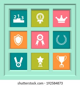 Abstract Creative concept vector Flat trophy and awards Icon Set for Web and Mobile Applications