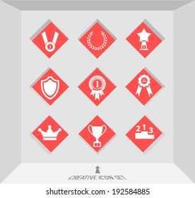 Abstract Creative concept vector Flat trophy and awards Icon Set for Web and Mobile Applications