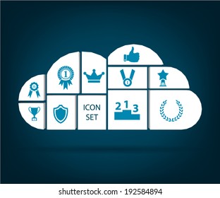 Abstract Creative concept vector Flat trophy and awards Icon Set for Web and Mobile Applications