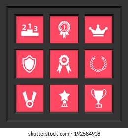 Abstract Creative concept vector Flat trophy and awards Icon Set for Web and Mobile Applications