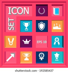 Abstract Creative concept vector Flat trophy and awards Icon Set for Web and Mobile Applications