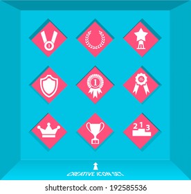 Abstract Creative concept vector Flat trophy and awards Icon Set for Web and Mobile Applications