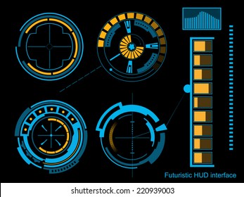 Abstract creative concept vector futuristic blue virtual graphic touch user interface HUD. For web, site, mobile applications isolated on black background, illustration, design, business infographic.