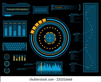 Abstract creative concept vector futuristic blue virtual graphic touch user interface HUD. For web, site, mobile applications isolated on black background, illustration, design, business infographic.